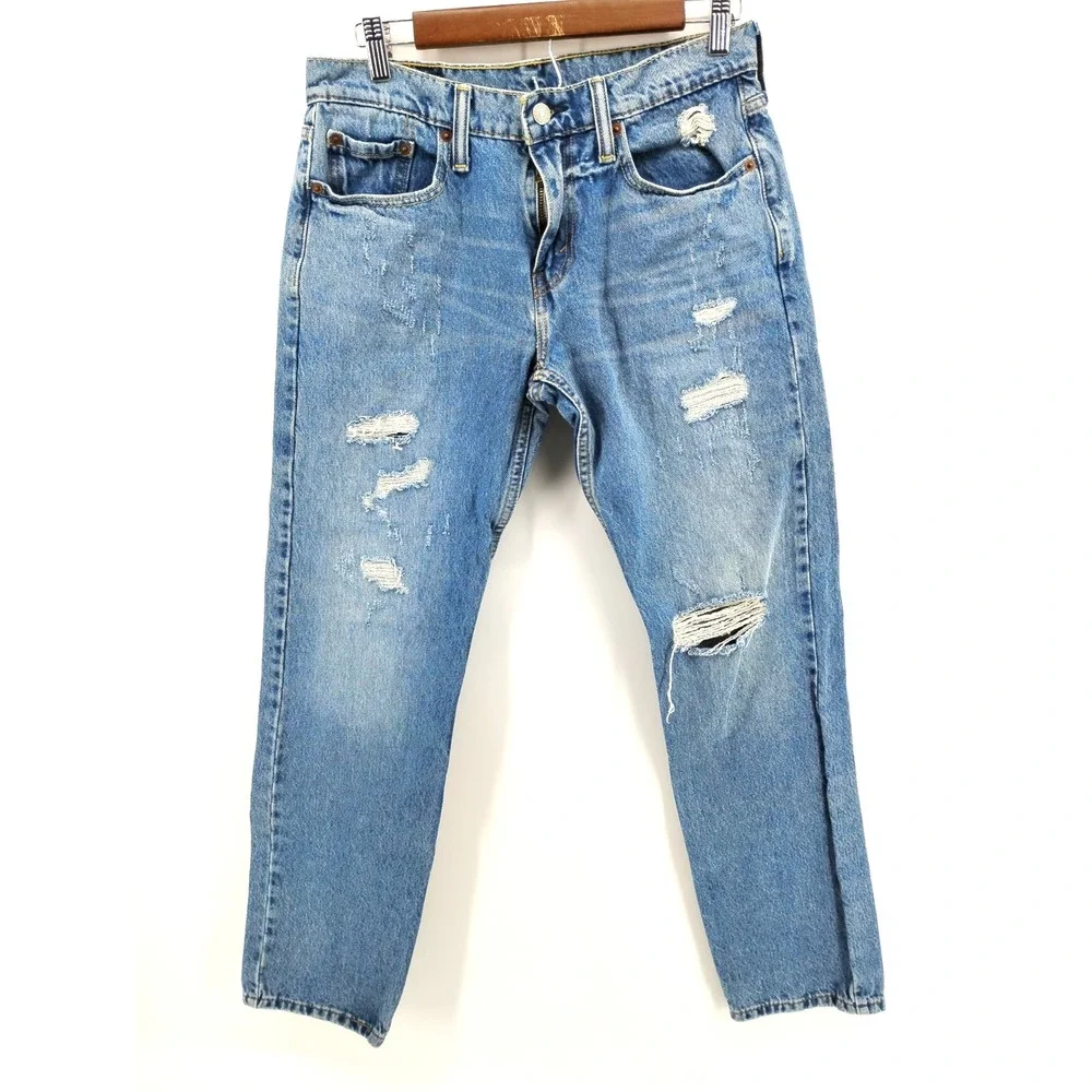 Levis 502 Jeans Regular Taper Blue 30x32 Distressed Grunge